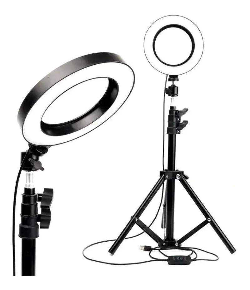 ARO DE LUZ LED DE 26 CM CON TRIPODE AJUSTABLE Y SOPORTE - 7