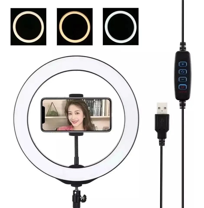 ARO DE LUZ LED DE 26 CM CON TRIPODE AJUSTABLE Y SOPORTE - 8