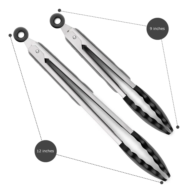 PINZAS DE COCINA DE ACERO INOXIDABLE CON PUNTAS DE SILICONA - 3