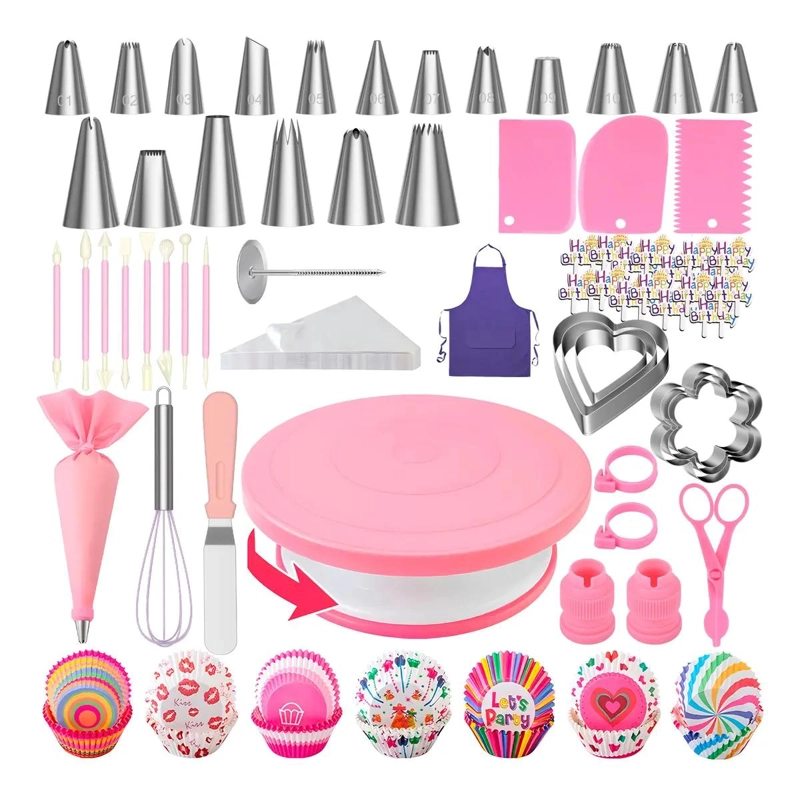 KIT COMPLETO PARA DECORACION DE PASTELES CON BASE GIRATORIA Y 286 PIEZAS - 1
