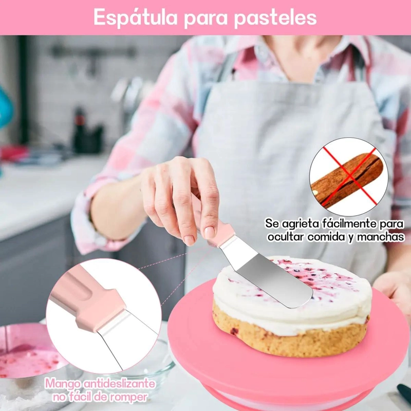 KIT COMPLETO PARA DECORACION DE PASTELES CON BASE GIRATORIA Y 286 PIEZAS - 6
