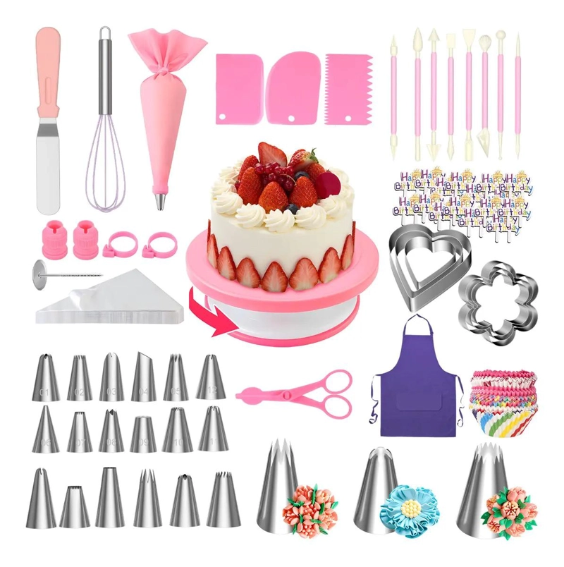 KIT COMPLETO PARA DECORACION DE PASTELES CON BASE GIRATORIA Y 286 PIEZAS - 8