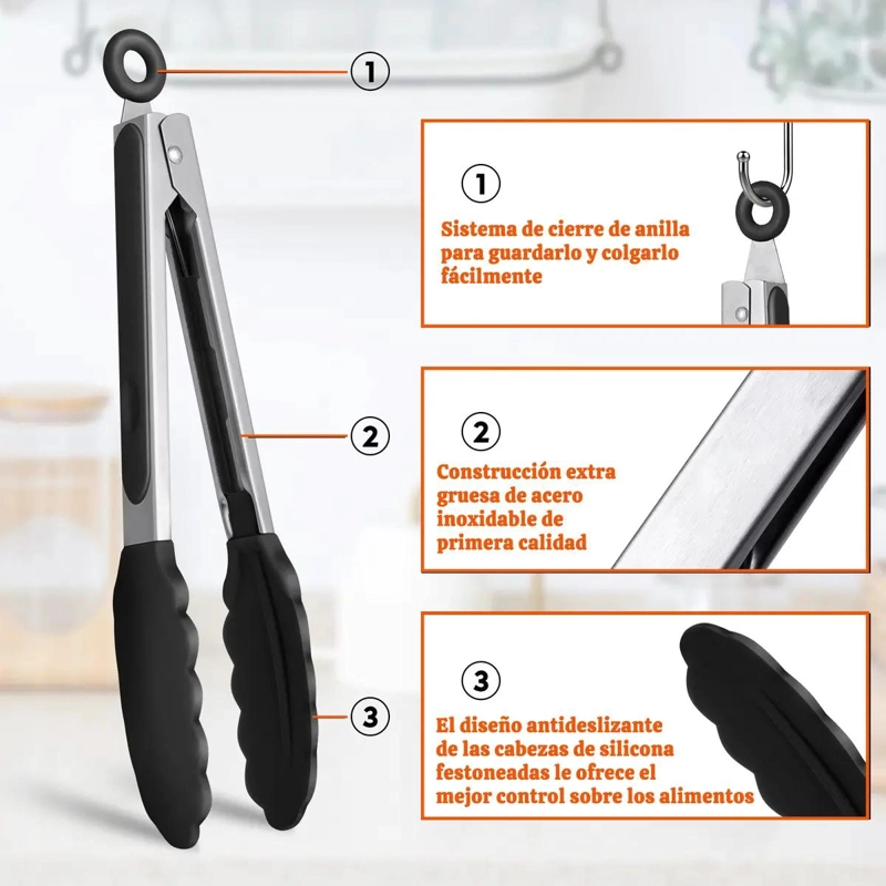 PINZAS DE COCINA DE ACERO INOXIDABLE 9 Y 12 PULGADAS - 8