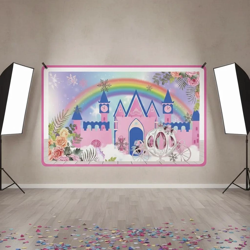 FONDO TELON DE TELA PARA FIESTA DE CUMPLEAÑOS CASTILLO PRINCESAS - 1