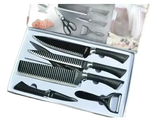 SET DE 6 CUCHILLOS DE COCINA CON TIJERA Y PELADOR - 1