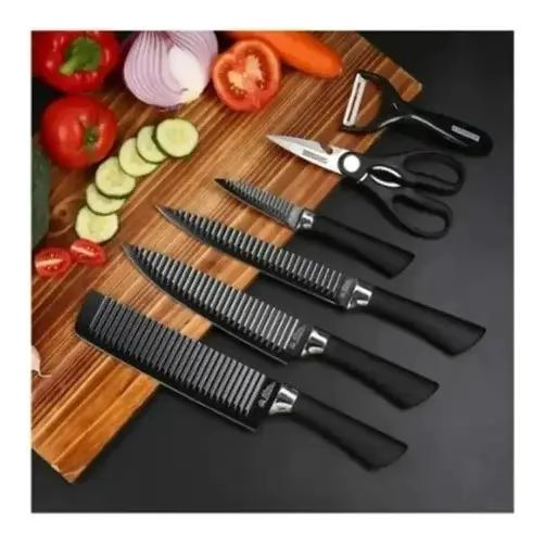 SET DE 6 CUCHILLOS DE COCINA CON TIJERA Y PELADOR - 6