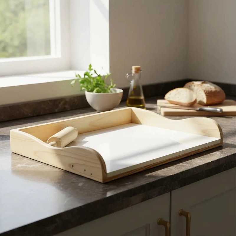 TABLA DE AMASAR CON USLERO DE MADERA PARA REPOSTERIA Y COCINA - 2