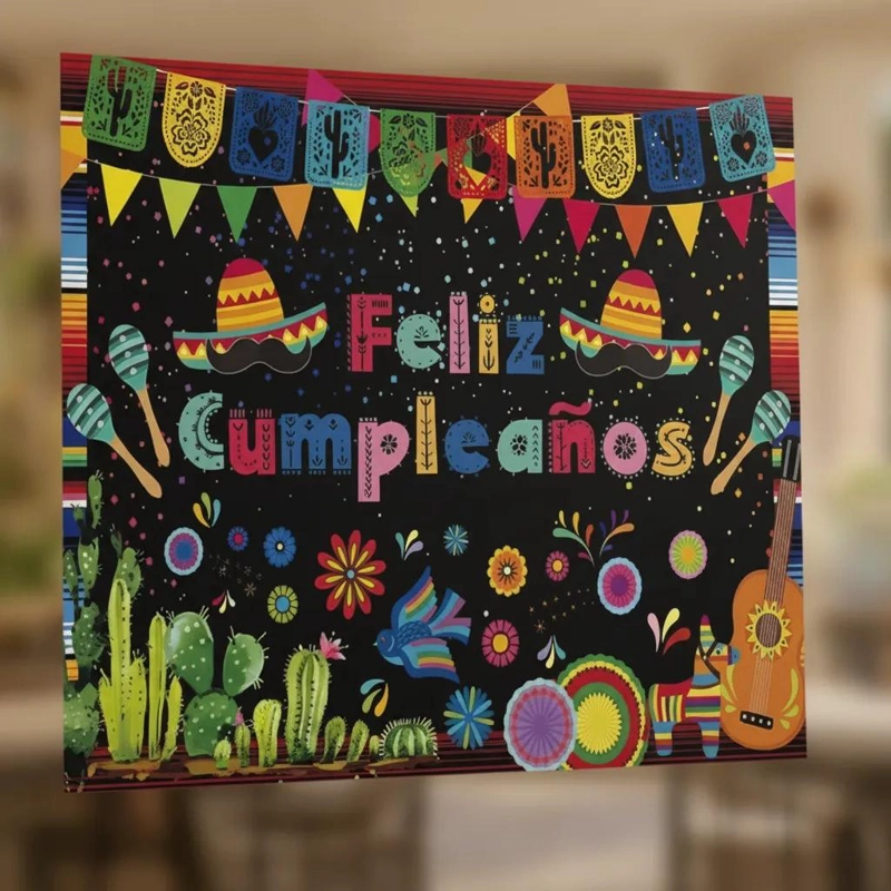 FONDO DE TELA PARA CUMPLEAÑOS CON DISEÑO MARIACHI 125 X 80 CM - 3