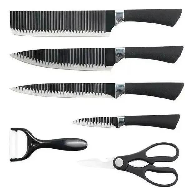 JUEGO DE 6 CUCHILLOS DE COCINA CON TIJERAS Y PELADOR - 1