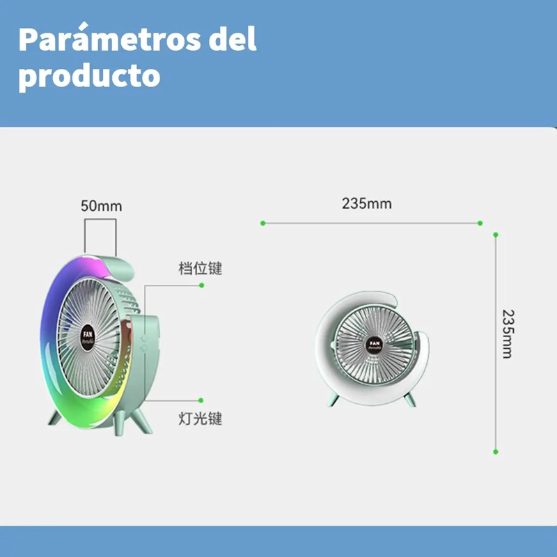 VENTILADOR DE ESCRITORIO INALAMBRICO CON LUZ RGB Y 3 VELOCIDADES - 1