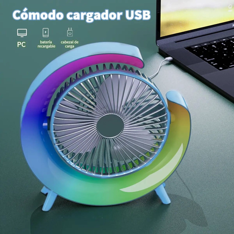 VENTILADOR DE ESCRITORIO INALAMBRICO CON LUZ RGB Y 3 VELOCIDADES - 2