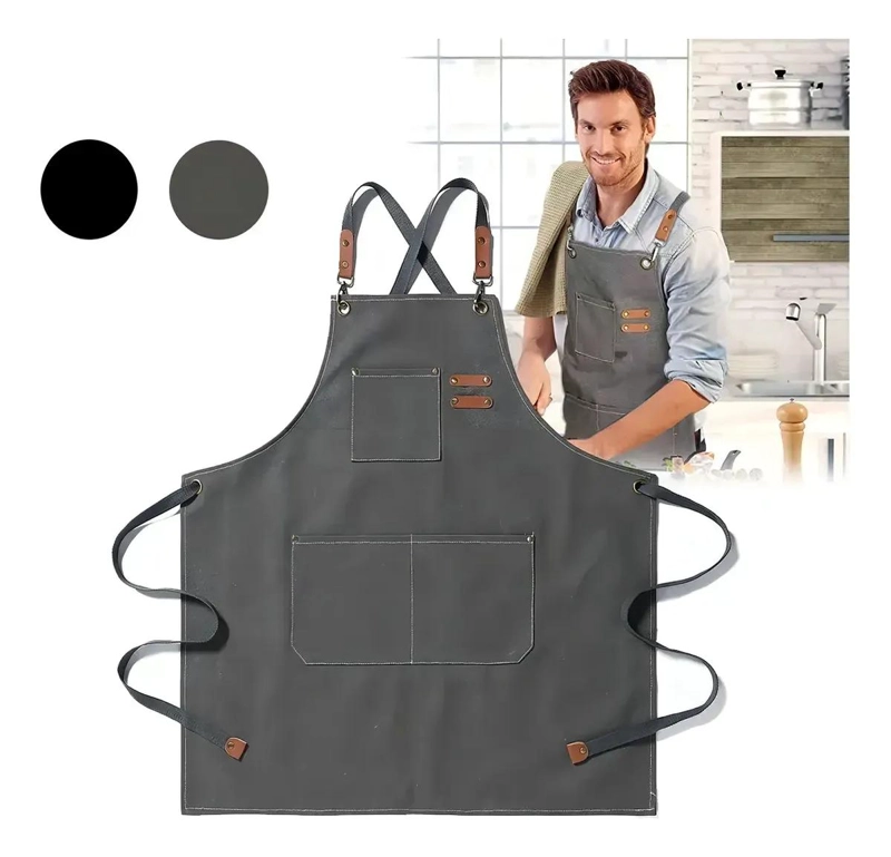 DELANTAL DE LONA DE ALGODON CON AMPLIOS BOLSILLOS PARA COCINA - 1
