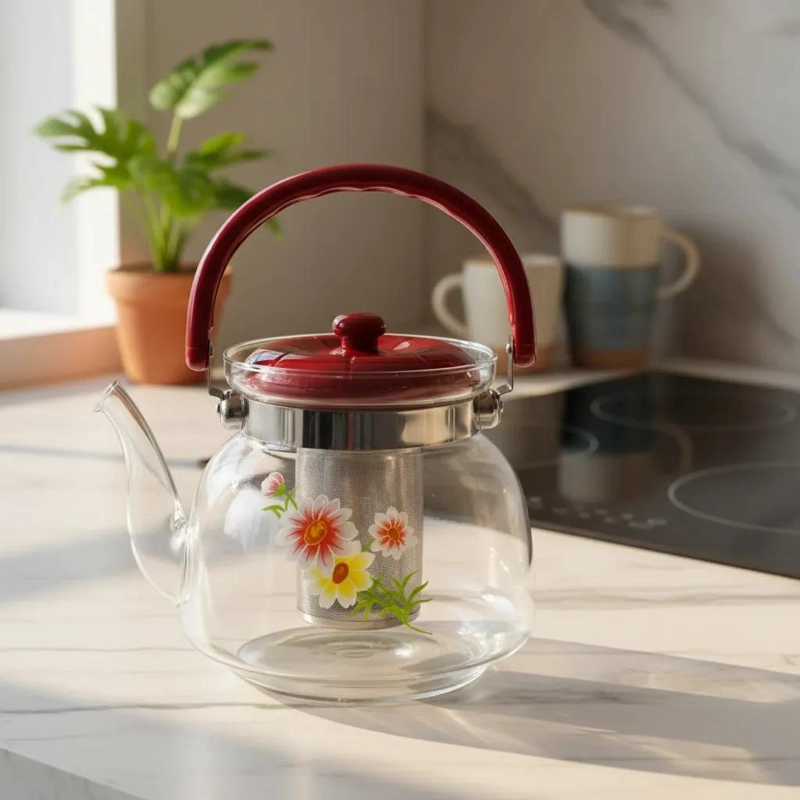 TETERA DE VIDRIO BOROSILICATO 850 ML CON INFUSOR PARA TE  Y CAFE - 1