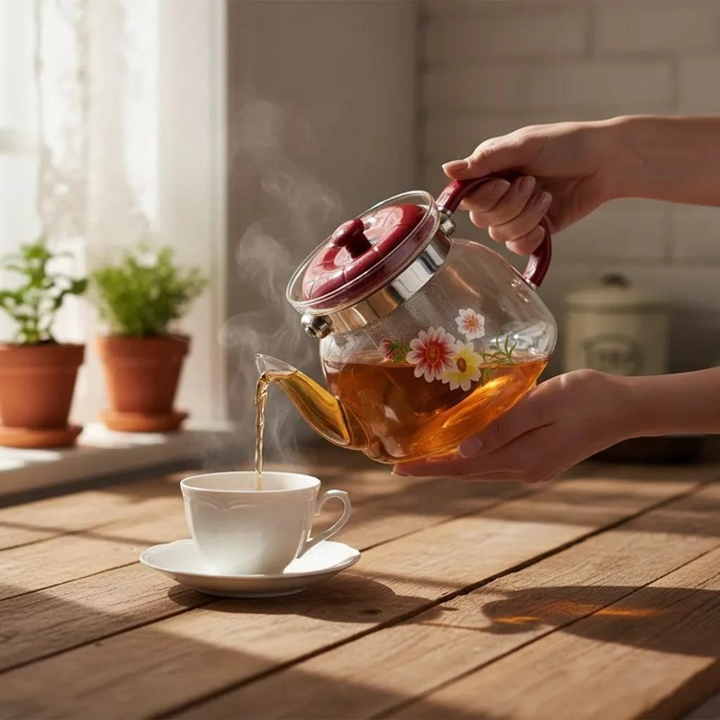 TETERA DE VIDRIO BOROSILICATO 850 ML CON INFUSOR PARA TE  Y CAFE - 6