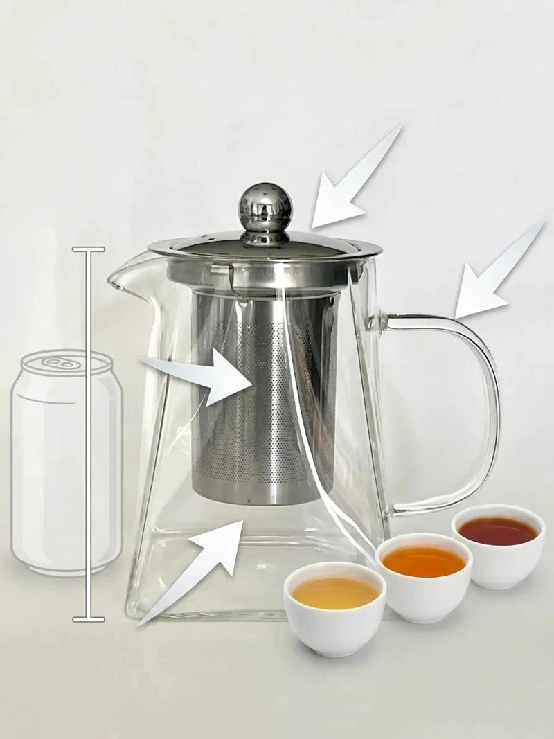 TETERA INFUSOR DE VIDRIO Y ACERO INOXIDABLE 550ML - 6