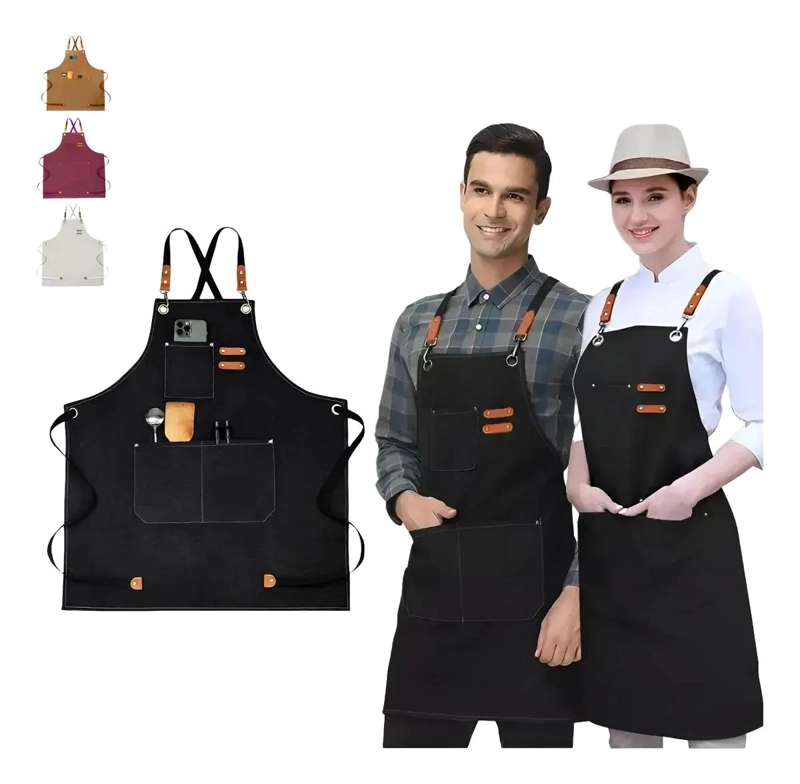 DELANTAL DE COCINA IMPERMEABLE Y AJUSTABLE CON BOLSILLOS - 1