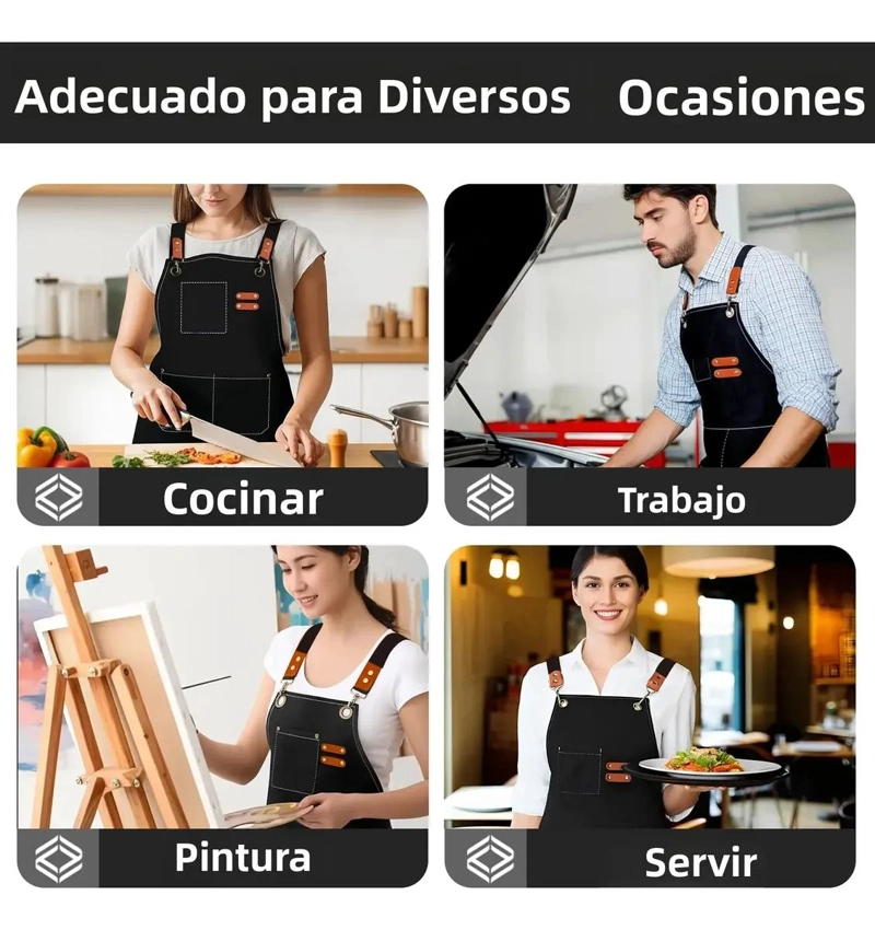 DELANTAL DE COCINA IMPERMEABLE Y AJUSTABLE CON BOLSILLOS - 6