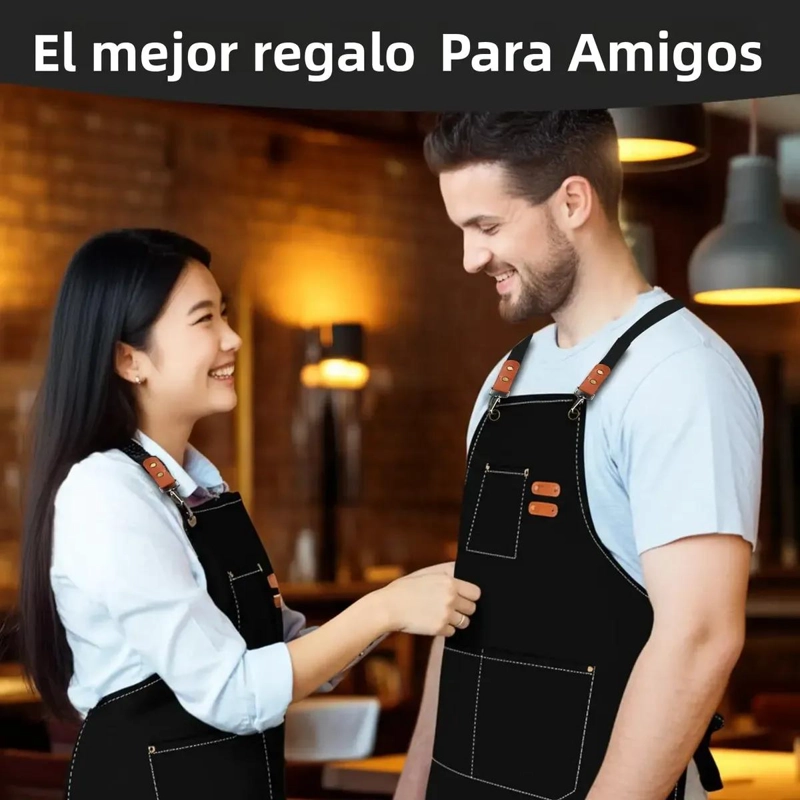 DELANTAL DE COCINA IMPERMEABLE Y AJUSTABLE CON BOLSILLOS - 7