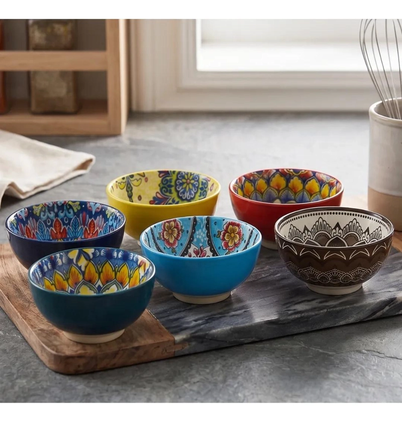 SET DE 6 CUENCOS DE CERAMICA ESTILO BOHEMIO PARA MESA - 1