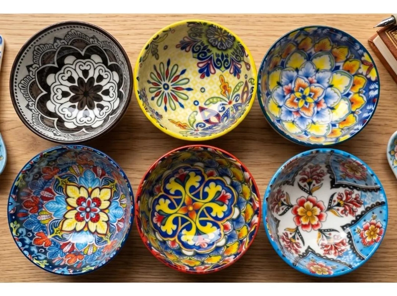 SET DE 6 CUENCOS DE CERAMICA ESTILO BOHEMIO PARA MESA - 2
