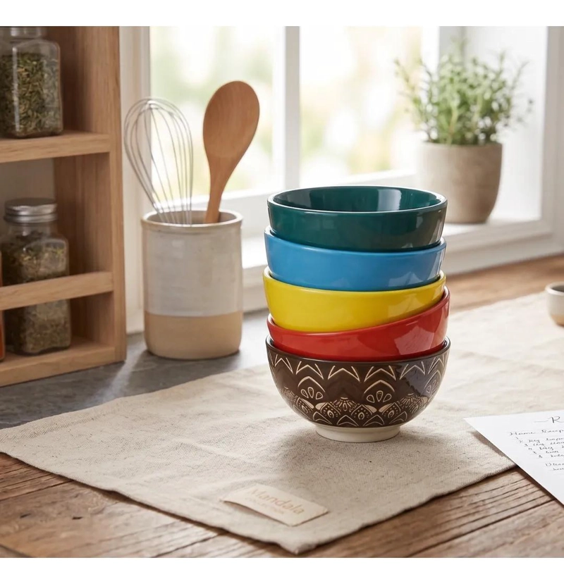 SET DE 6 CUENCOS DE CERAMICA ESTILO BOHEMIO PARA MESA - 3