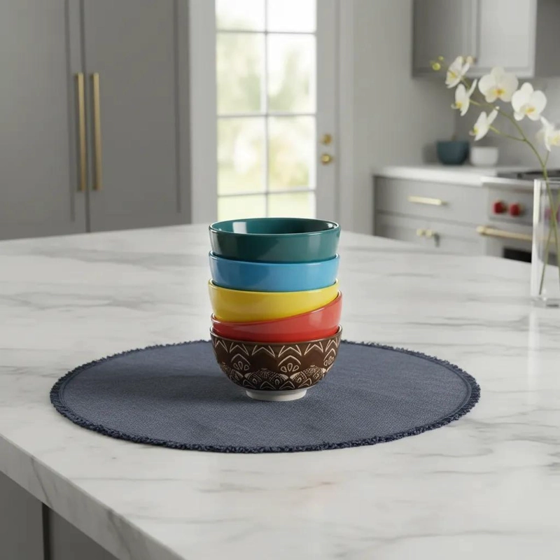 SET DE 6 CUENCOS DE CERAMICA ESTILO BOHEMIO PARA MESA - 4