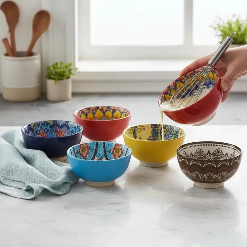 SET DE 6 CUENCOS DE CERAMICA ESTILO BOHEMIO PARA MESA - 5