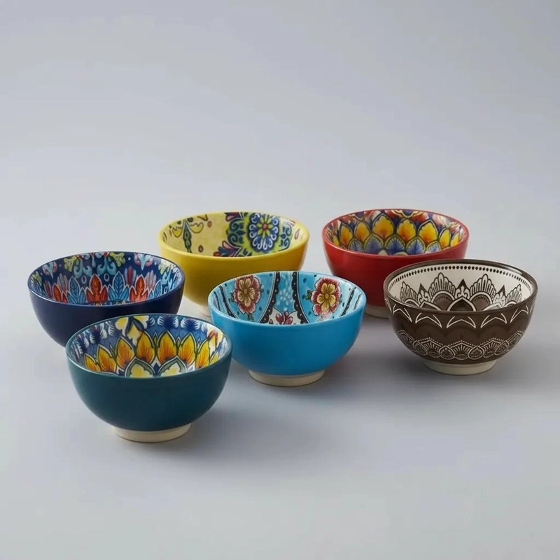 SET DE 6 CUENCOS DE CERAMICA ESTILO BOHEMIO PARA MESA - 7