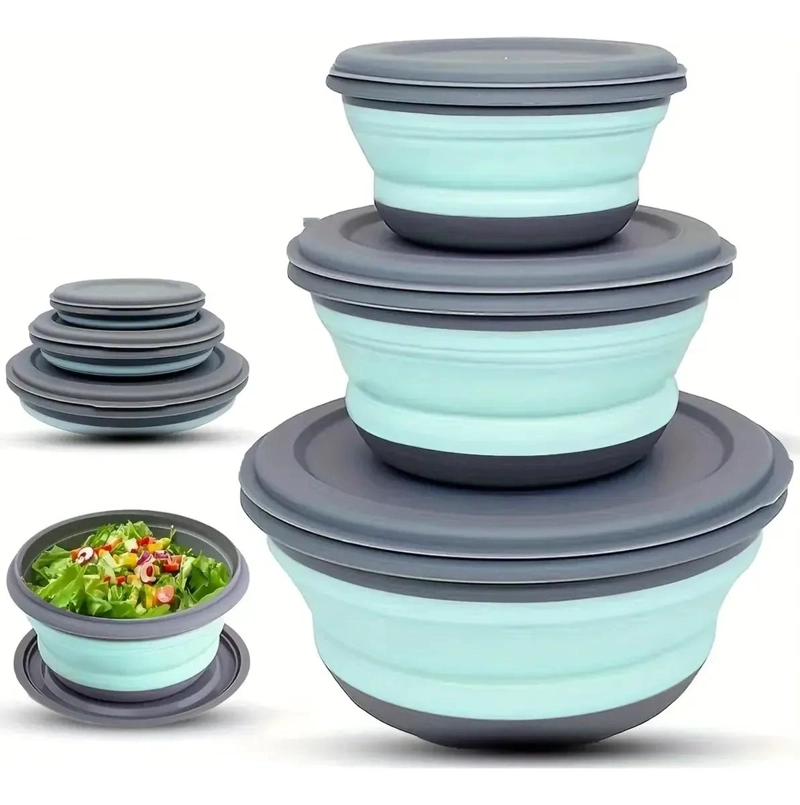SET DE 3 CUENCOS PLEGABLES DE SILICONA CON TAPA - 1
