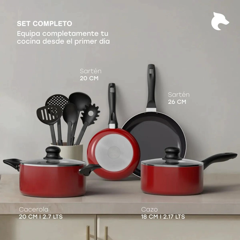 BATERIA DE COCINA ANTIADHERENTE DE 15 PIEZAS EN ALUMINIO ROJO - 2