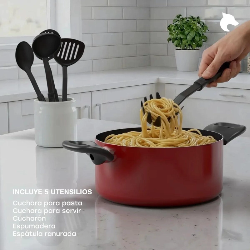 BATERIA DE COCINA ANTIADHERENTE DE 15 PIEZAS EN ALUMINIO ROJO - 4