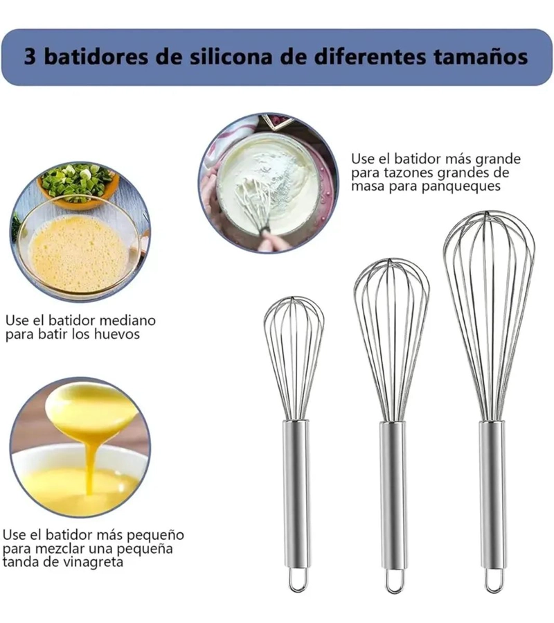 JUEGO DE BATIDORES MANUALES DE ACERO INOXIDABLE 3 PIEZAS - 4