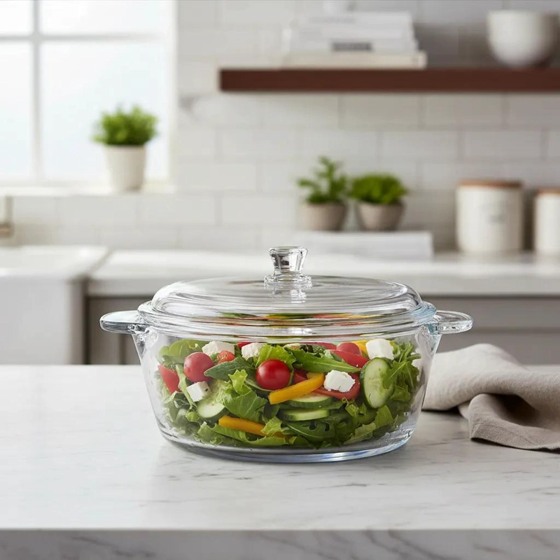 OLLA DE VIDRIO CUENCO CON TAPA PARA ENSALADAS 2.5 LITROS - 1