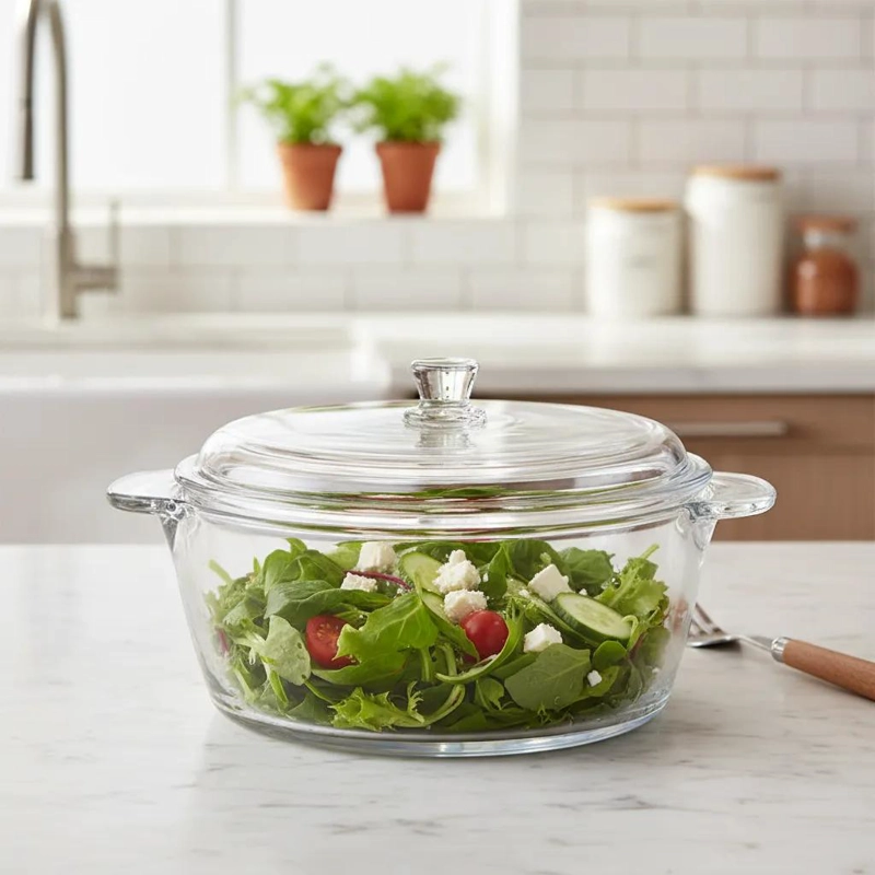 OLLA DE VIDRIO CUENCO CON TAPA PARA ENSALADAS 2.5 LITROS - 3