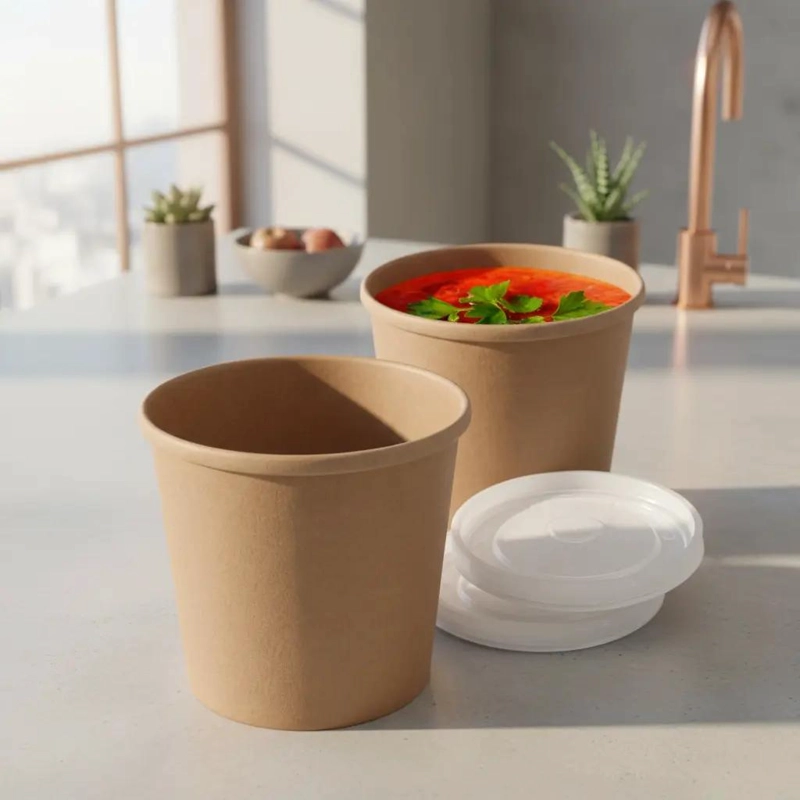 POTE RECIPIENTE KRAFT 32OZ CON TAPA PLASTICA 10 UNIDADES - 1