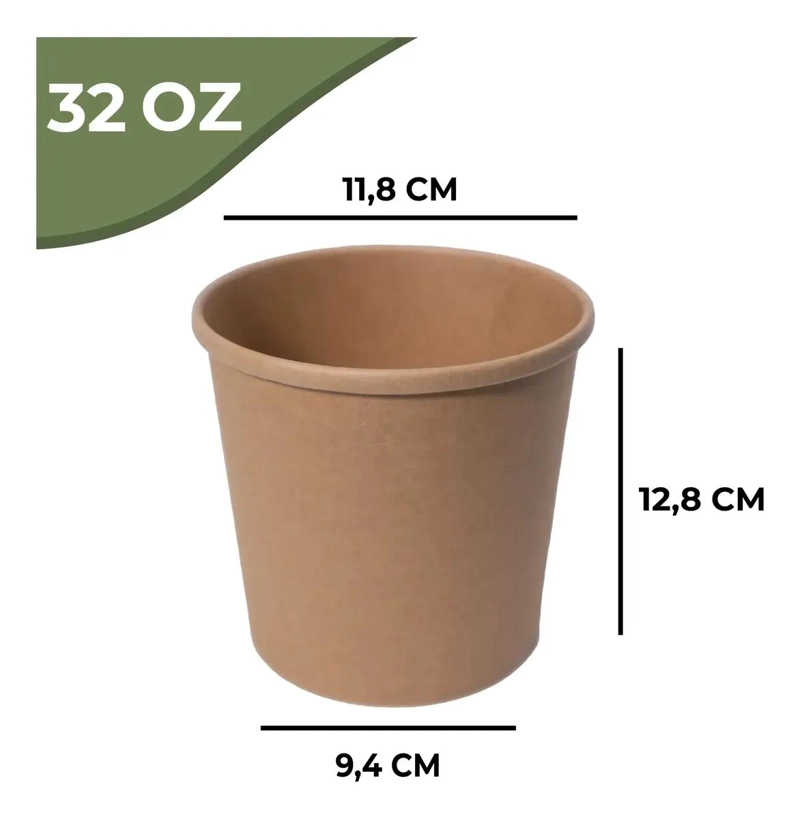 POTE RECIPIENTE KRAFT 32OZ CON TAPA PLASTICA 10 UNIDADES - 2