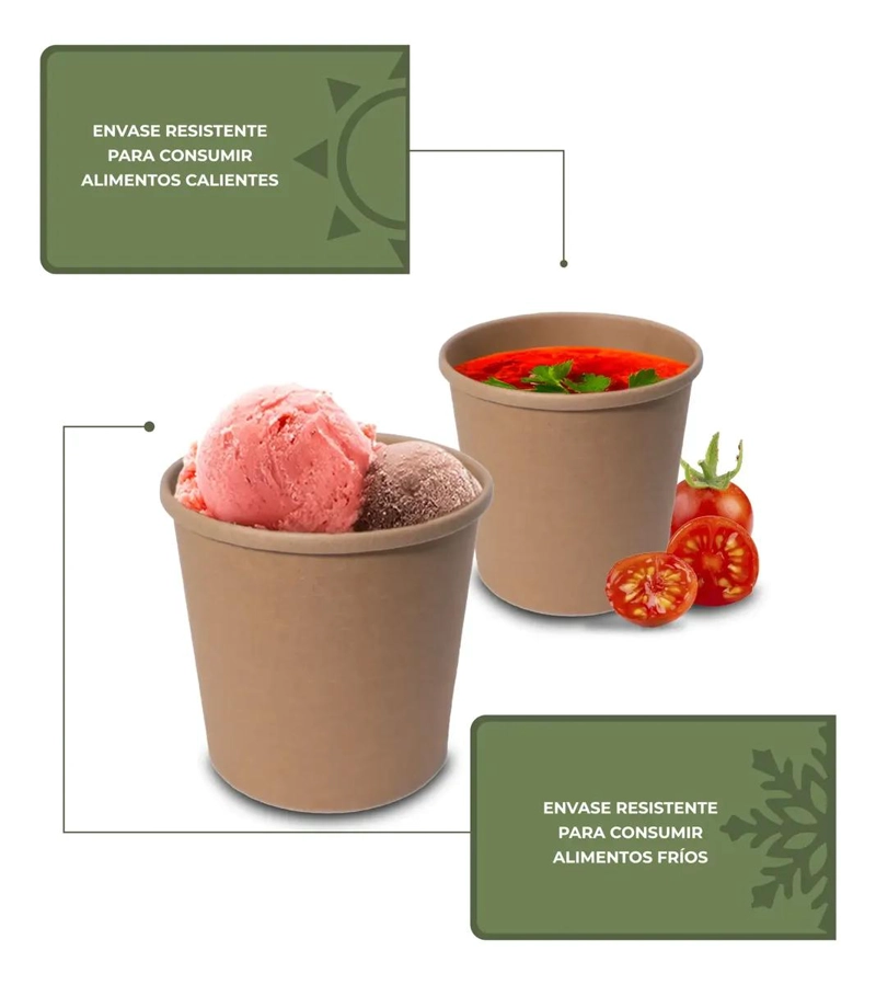 POTE RECIPIENTE KRAFT 32OZ CON TAPA PLASTICA 10 UNIDADES - 3