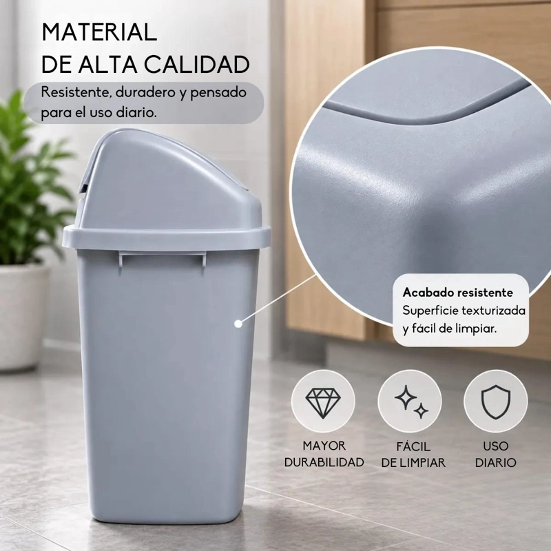 BASURERO PLASTICO CON TAPA VAIVE N PARA COCINA Y OFICINA - 5