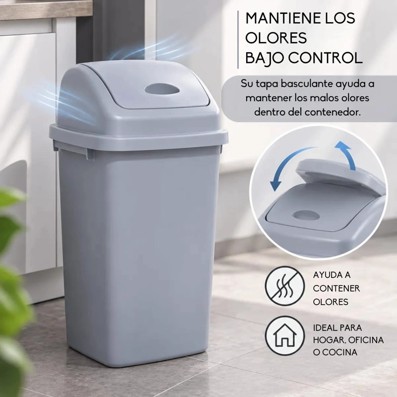 BASURERO PLASTICO CON TAPA VAIVE N PARA COCINA Y OFICINA - 6