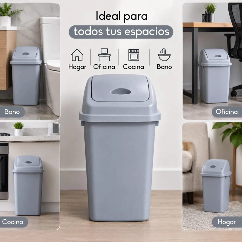 BASURERO PLASTICO CON TAPA VAIVE N PARA COCINA Y OFICINA - 8