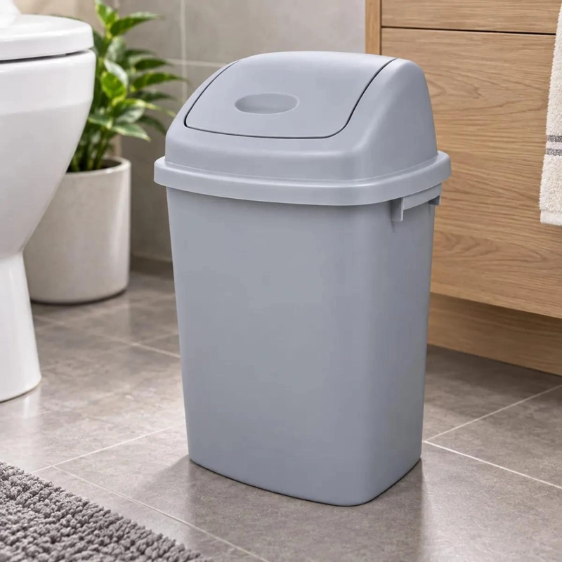 BASURERO PLASTICO CON TAPA VAIVE N PARA COCINA Y OFICINA - 9