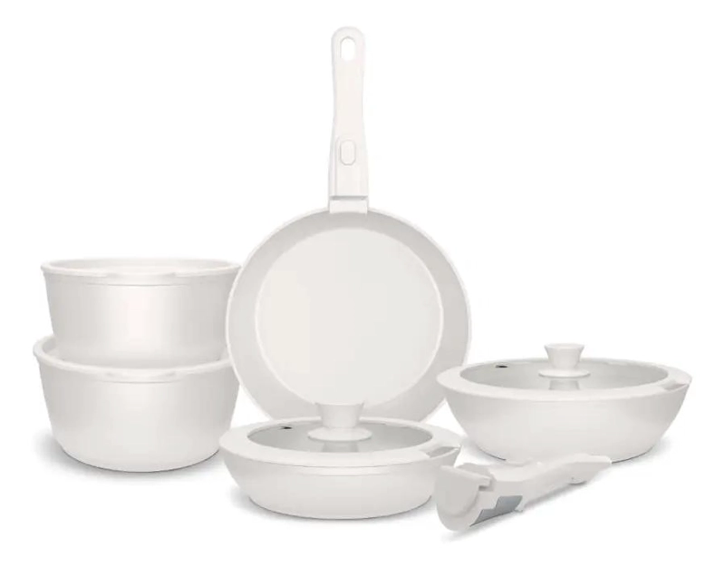 BATERIA DE COCINA 11 PIEZAS ALUMINIO FORJADO COLOR BLANCO - 2
