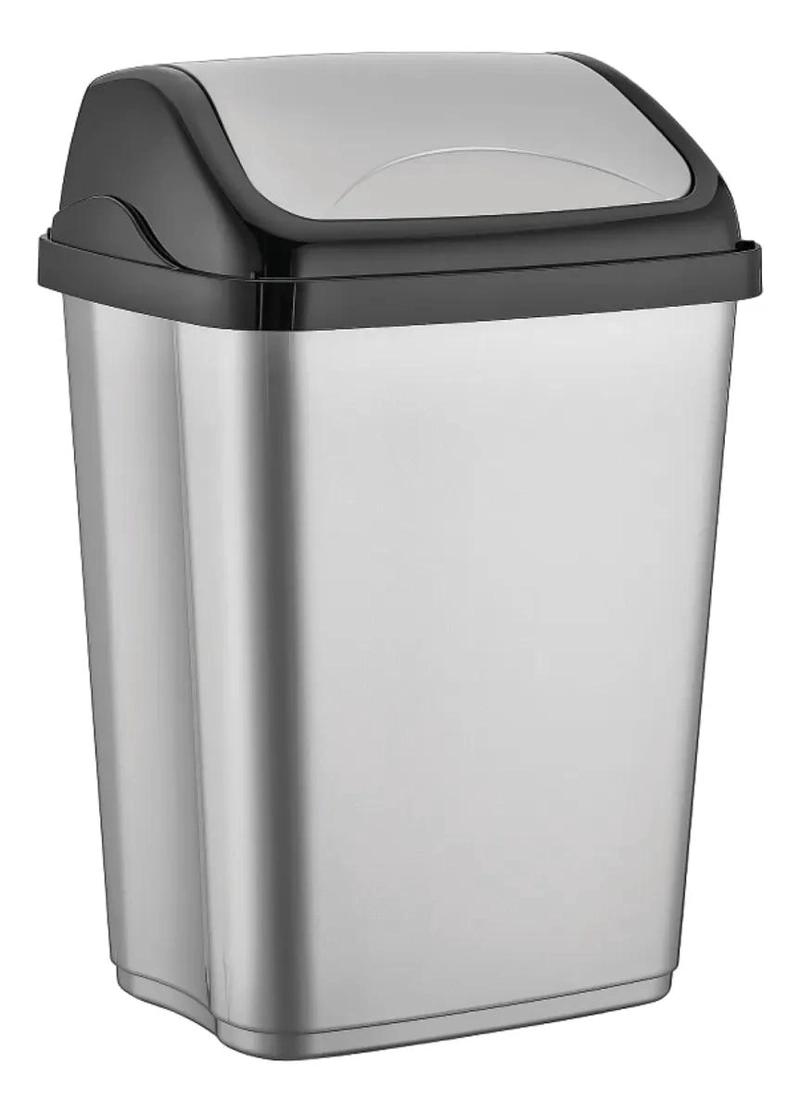 BASURERO PLATEADO TAPA VAIVE N 5 LITROS PARA HOGAR Y OFICINA - 1