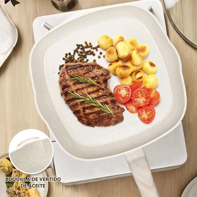 BATERIA DE COCINA ANTIADHERENTE DE ALUMINIO 10 PIEZAS CON GRANITO - 2