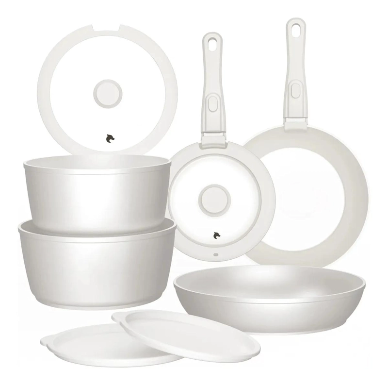 BATERIA DE COCINA 11 PIEZAS ALUMINIO FORJADO COLOR BLANCO - 1