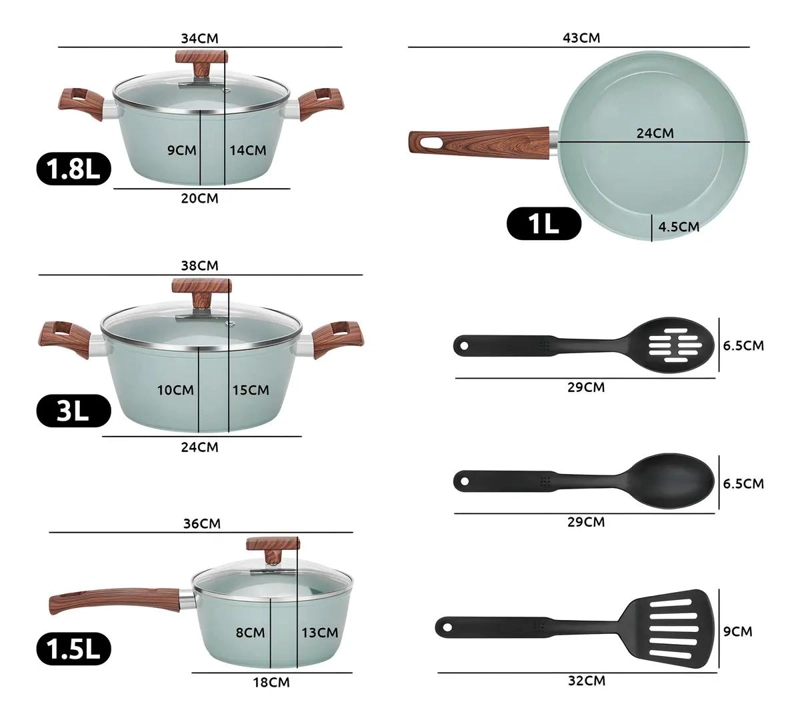 BATERIA DE COCINA DE 10 PIEZAS CON REVESTIMIENTO ANTIADHERENTE VERDE AGUA - 9