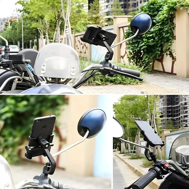 SOPORTE PARA CELULAR DE RETROVISOR CON AJUSTE UNIVERSAL Y ROTACION 360° - 2
