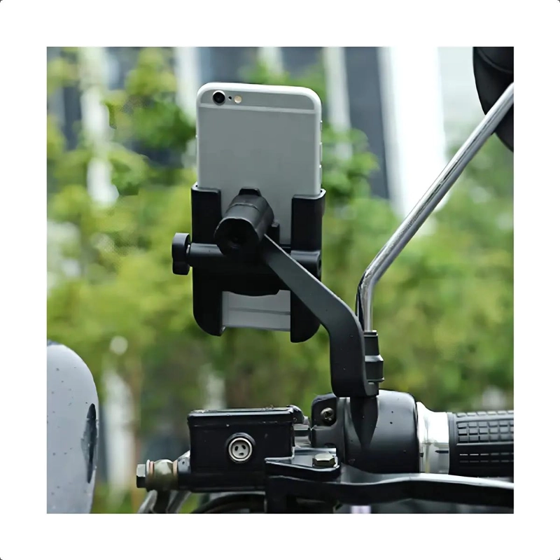 SOPORTE PARA CELULAR DE RETROVISOR CON AJUSTE UNIVERSAL Y ROTACION 360° - 6