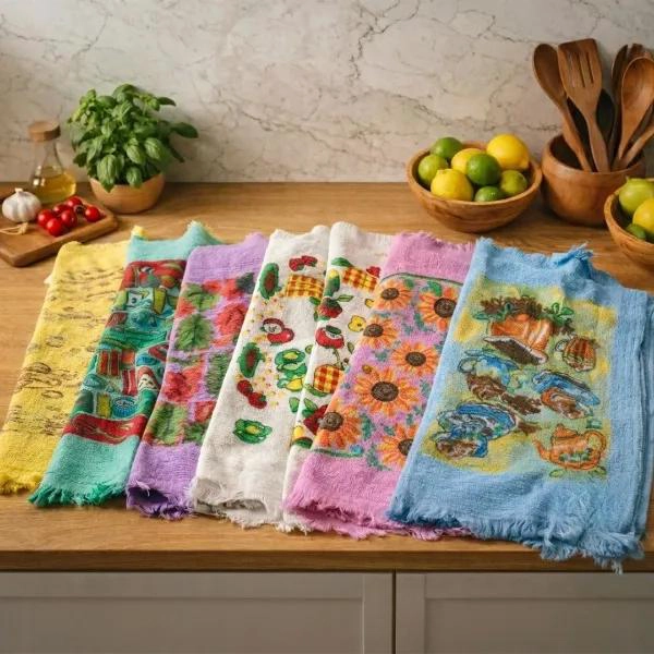 PACK DE 12 PAÑOS DE COCINA DE ALGODON ESTAMPADOS SURTIDOS - 1