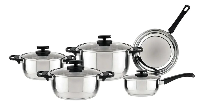 BATERIA DE COCINA DE ACERO INOXIDABLE 9 PIEZAS CON TAPAS DE VIDRIO - 1
